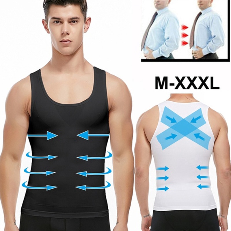 【M-3XL】Men's Body Slimming Shaper  Compression Shirt Fitness Vest Abdominal Exercise Stretch Fabric Back Support shapewear tank tops