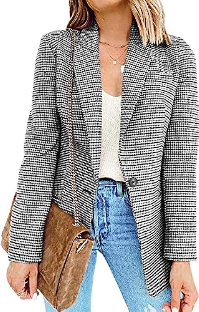Cicy Bell Women's Long Sleeve Casual Blazer Work Office Button Open Front Jacket Suit