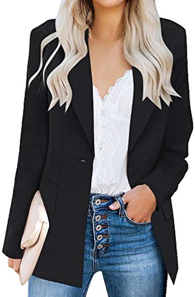 luvamia Women's Casual Long Sleeve Lapel Button Slim Work Office Blazer Jacket