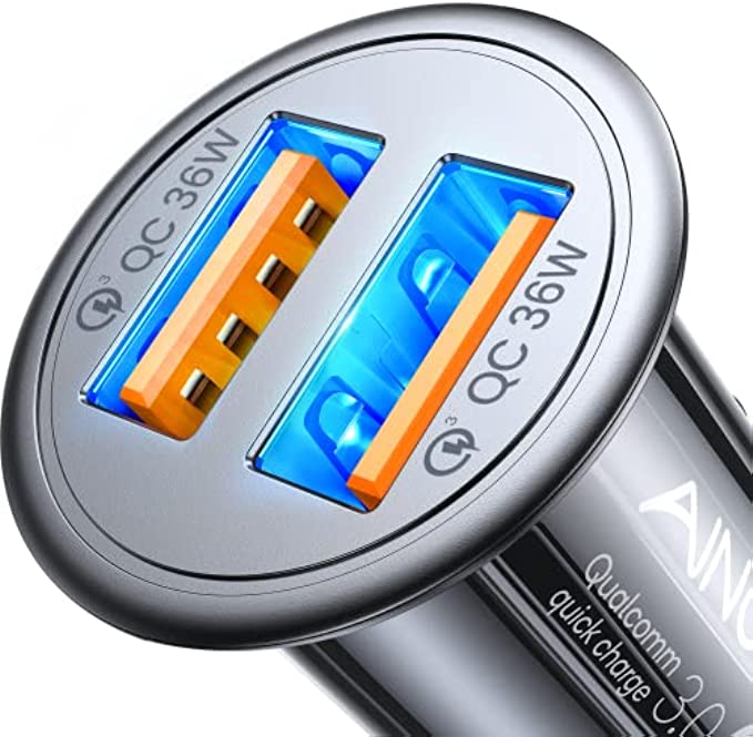 Fast Car Charger Fast Charge AINOPE USB Car Charger Adapter 36W All Metal Mini Cigarette Lighter USB Charger Quick Charge Compatible with iPhone 13/12/11 pro/11/ x/8, Note 9/Galaxy S10/S9