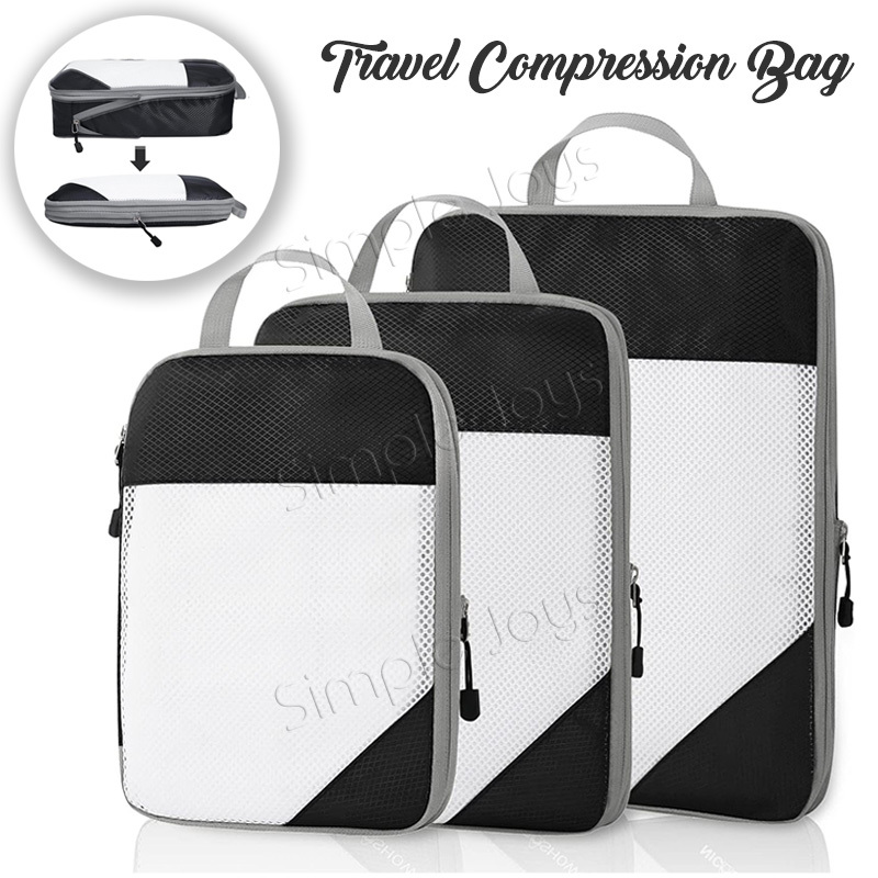 Compression Packing Cube Bags for Travel 3 pcs Set Space Saving Luggage Storage Organizer